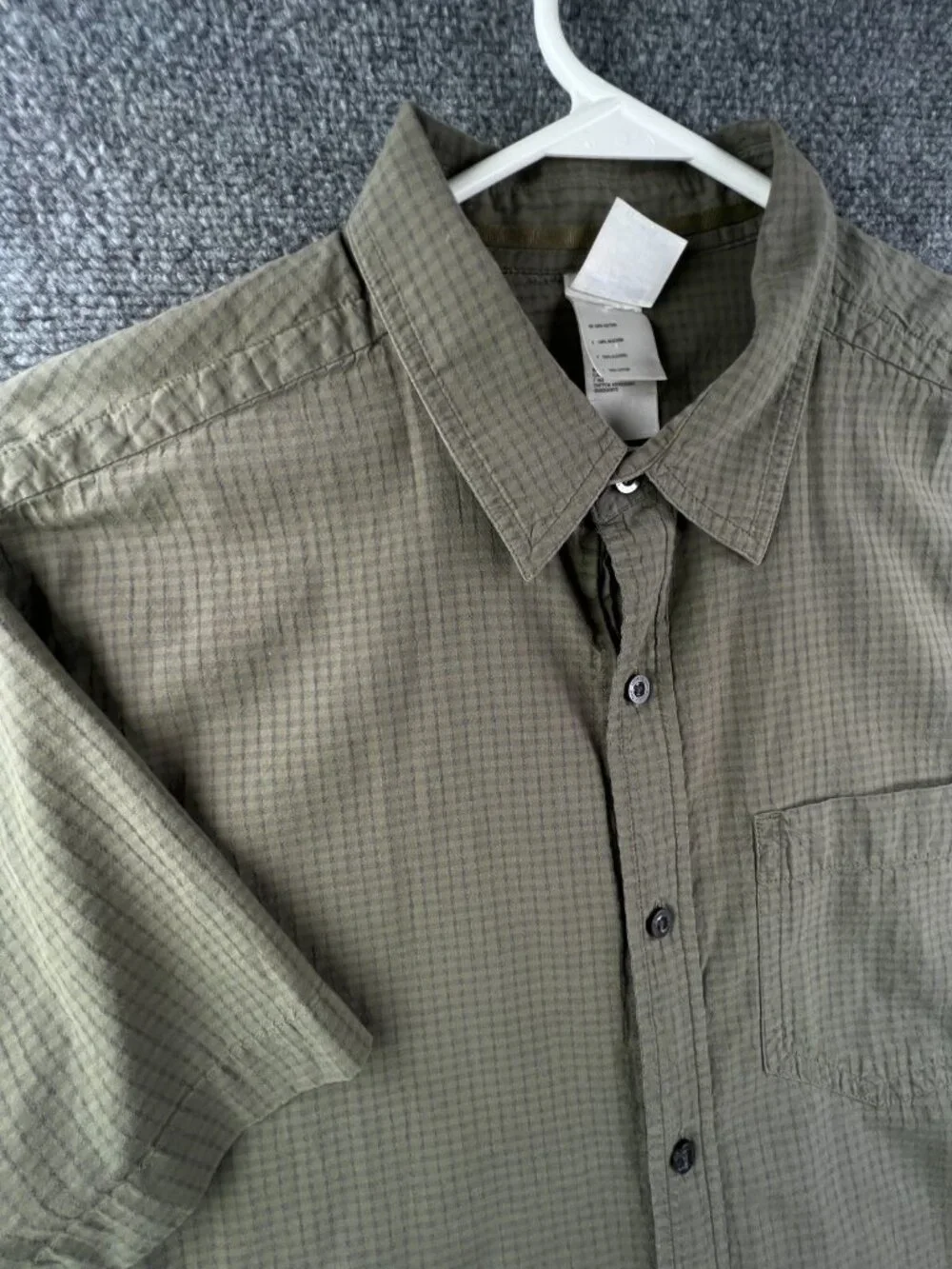 North Face Men’s Green Check Short Sleeve Button Up Shirt Large Outdoors Cotton